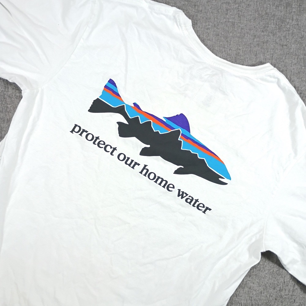 Patagonia T-Shirt Mens Small White Protect Our Home Water Graphic Fishing